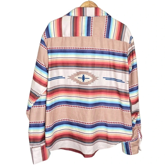Southwestern Aztec Long Sleeve Button Front Shirt Jacket Shacket Men Size Large - Picture 6 of 9